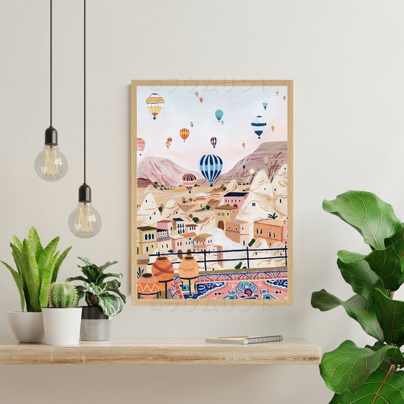 サラデママ トルコ カッパドキア 気球 風景 イラスト アート ポスター
