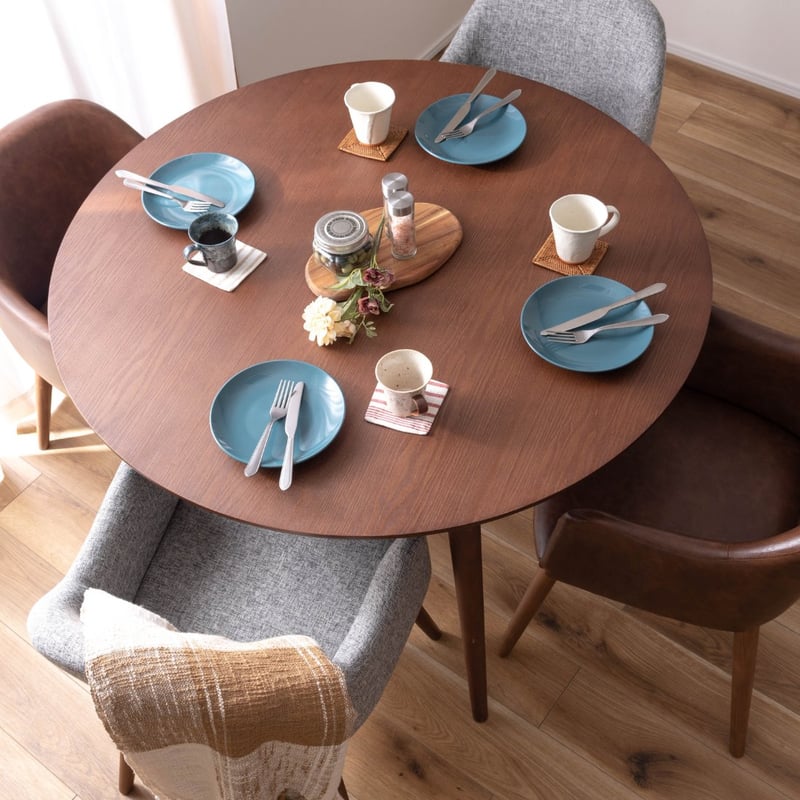 【最終値下げ】ダークブラウン円形木製テーブル 円形 ダイニングテーブル Φ90cm 天然木 オーク レトロ 丸型