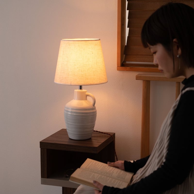 テーブルランプ 卓上照明 陶器 ファブリック 電球付き 幅25×奥行25×高
