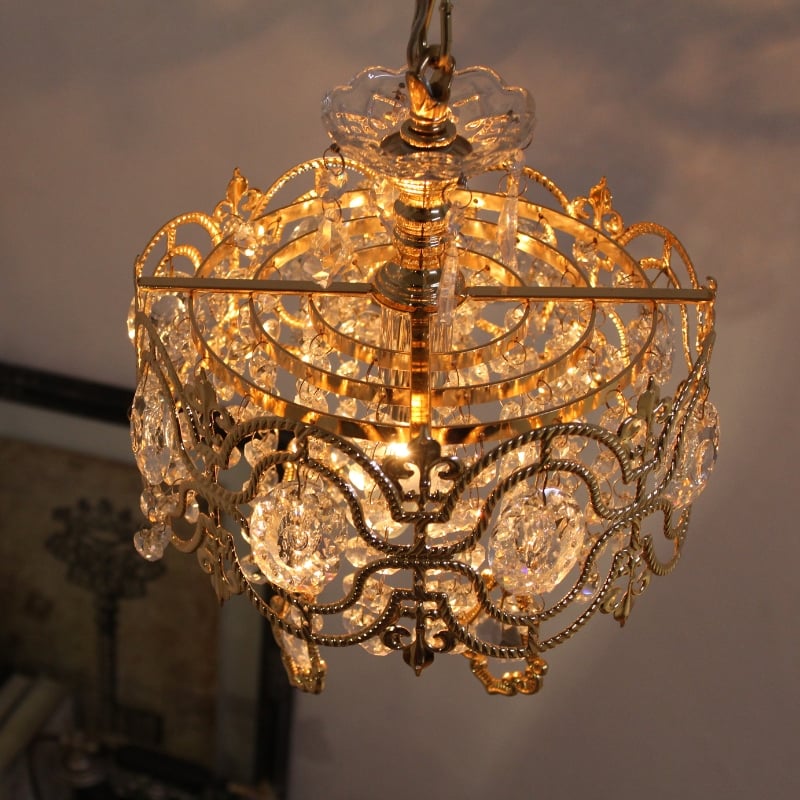 小型 シャンデリア 1灯 シャンパン ゴールド ピンク ゴールド デザイン