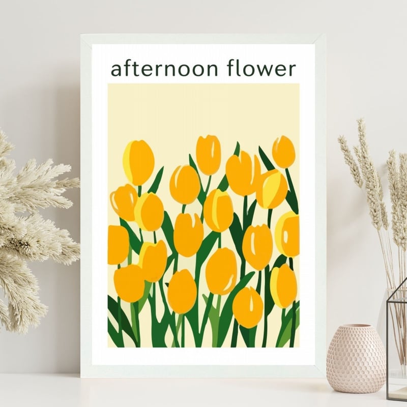 サラデママ 黄色 チューリップ アート ポスターAFTERNOON FLOWER A4