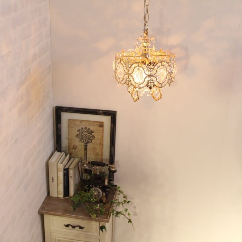 小型 シャンデリア 1灯 シャンパン ゴールド ピンク ゴールド デザイン