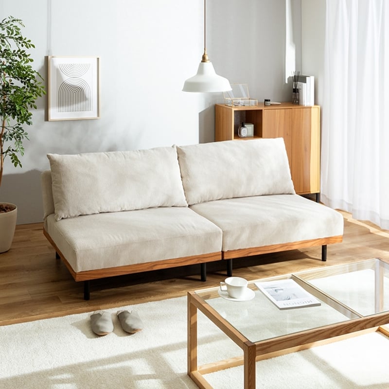 コーデュロイソファ二人掛け150cmモカベージュスロウ