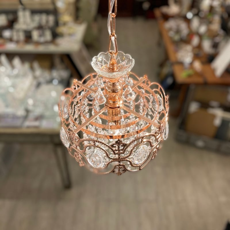 小型 シャンデリア 1灯 シャンパン ゴールド ピンク ゴールド デザイン