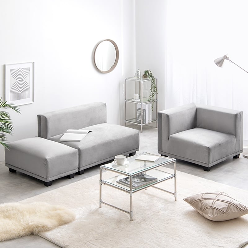 3人掛け カウチソファ 組み換え自由 3点セット ベロア素材