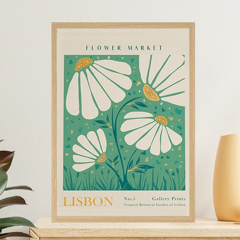 サラデママ グリーン フラワー アート ポスター リスボン A4