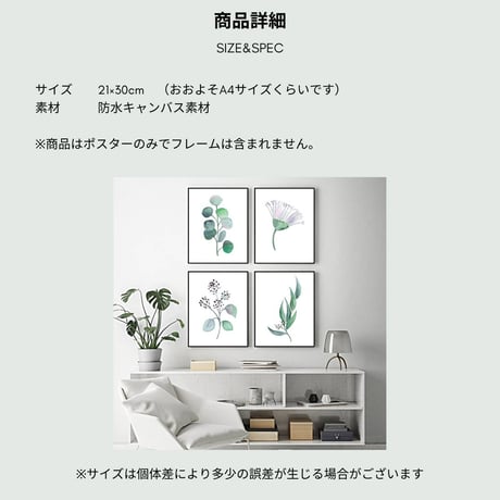 植物 アート ポスター 21×30cm ボタニカル ナチュラル シンプル カフェ インテリア A4 ファミリー 1人暮らし おしゃれ ポスト便 メール便 送料無料