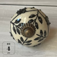 白×黒 3D ボタニカル セラミック ノブ 直径4cm つまみ アンティーク デコレーション ノブ 引出 DIY 素材 材料 インテリア取手