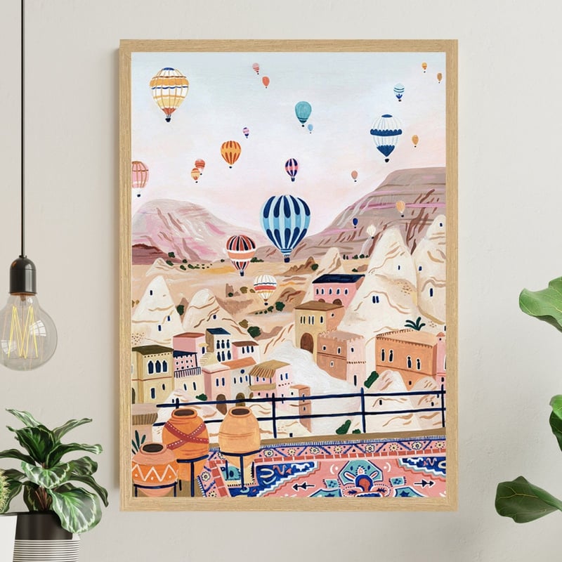 サラデママ トルコ カッパドキア 気球 風景 イラスト アート ポスター