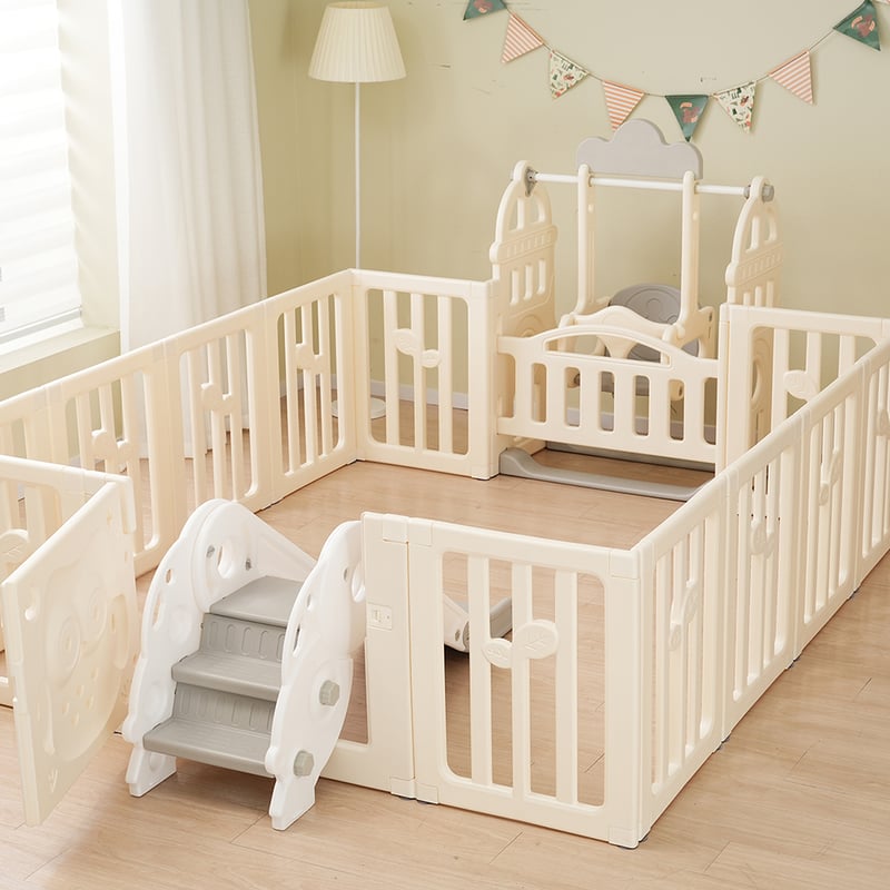 ベビーサークル 14枚 ブランコセット 折りたたみ ロック扉付き ベビー