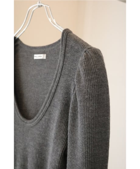 FUMIKA_UCHIDA "Rib Stitch U-neck Underwear" top charcoal