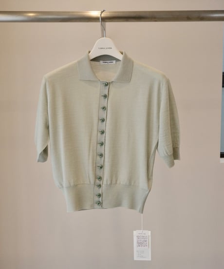 FUMIKA_UCHIDA "Knitted polo cardigan" sage grey / 36