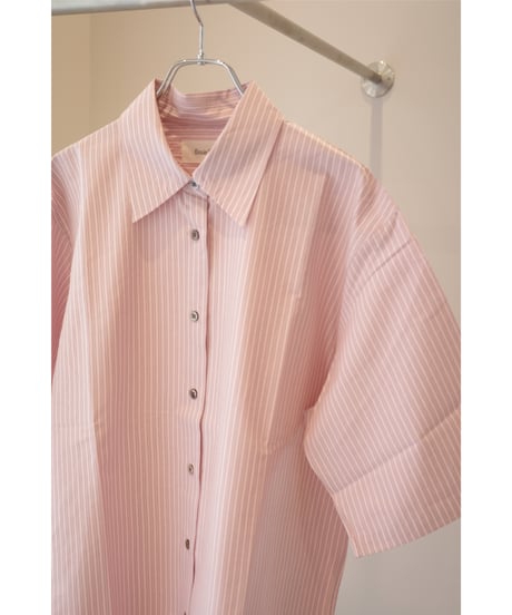 Ernie Palo "Silk Cotton Stripe Half Sleeve Shirt" Pink 38