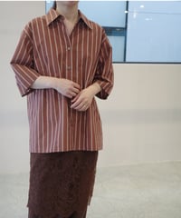 Ernie Palo "Silk Cotton Stripe Half Sleeve Shirt" Brown 38