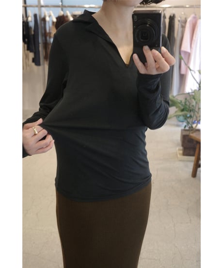 MALU “CLAIRE” Skipper collar long sleeve / black