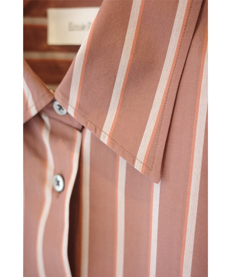 Ernie Palo "Silk Cotton Stripe Half Sleeve Shirt" Brown 38