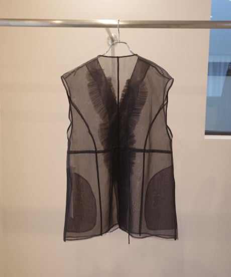 MARGE "Tulle frill detail gilet" black × gray