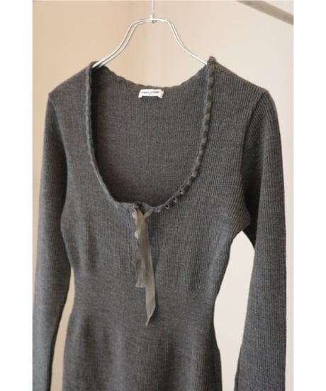 FUMIKA_UCHIDA "Rib Stitch Henley-neck Underwear" Top charcoal