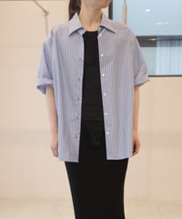 Ernie Palo "Silk Cotton Stripe Half Sleeve Shirt" Sax 38