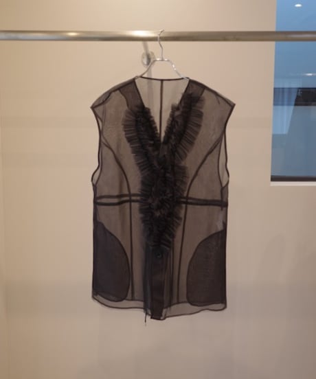 MARGE "Tulle frill detail gilet" black × gray
