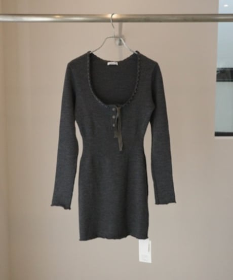 FUMIKA_UCHIDA "Rib Stitch Henley-neck Underwear" Top charcoal