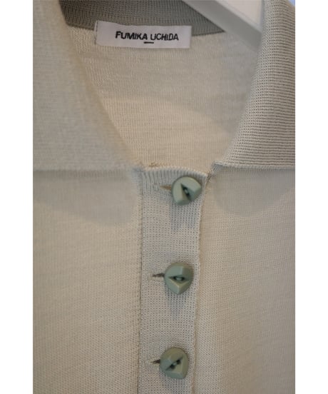 FUMIKA_UCHIDA "Knitted polo cardigan" sage grey / 36