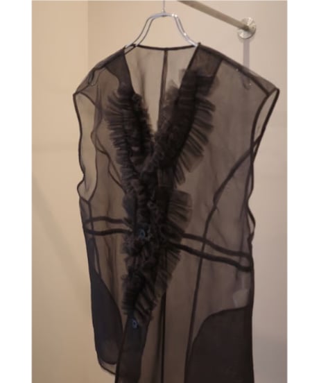 MARGE "Tulle frill detail gilet" black × gray