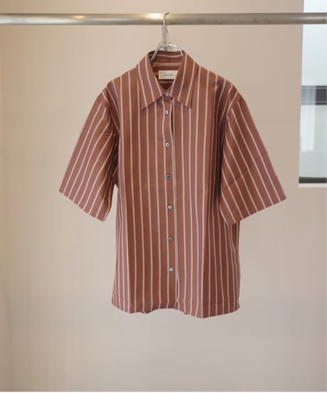 Ernie Palo "Silk Cotton Stripe Half Sleeve Shirt" Brown 38