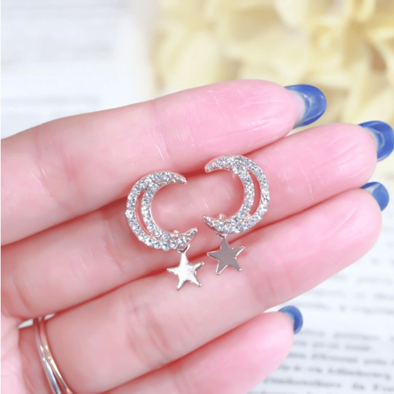 MSP03】ダイヤモンド月と星のきらめきピアス | minimini Jewelry