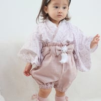 ピンクベージュ ダマスク柄 ✖︎グレイッシュピンク　フリルかぼちゃパンツ袴　or フリルパンツ袴　60〜120size