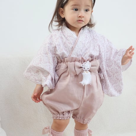 ピンクベージュ ダマスク柄 ✖︎グレイッシュピンク　フリルかぼちゃパンツ袴　or フリルパンツ袴　60〜120size