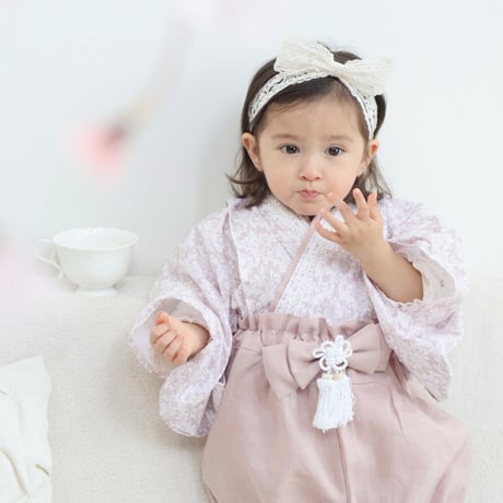 ピンクベージュ ダマスク柄 ✖︎グレイッシュピンク　フリルかぼちゃパンツ袴　or フリルパンツ袴　60〜120size
