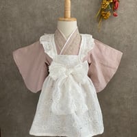 グレイッシュピンク✖️マーガレット生地　フリルエプロンワンピース袴　60〜120size