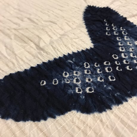 有松鳴海絞り ブルー変わり嶋 広襟 総手縫い 洗い済 美品 有松絞り