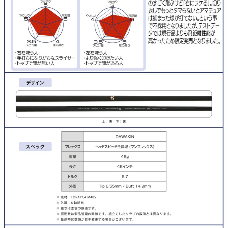 （限定モデル）DAWAKIN ダワキンシャフト インパクト＋D ピン スリーブ付 リンクス ダワキン インパクト +D カーボンシャフト DAWAKIN