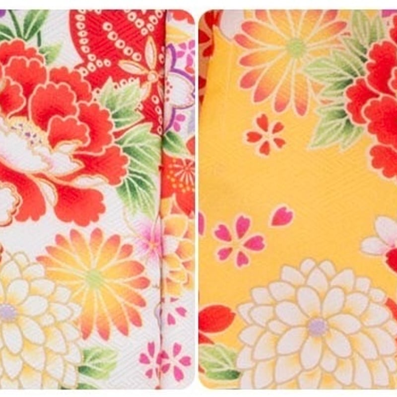 女の子 被布セット ポリ 黄/白 芍薬と菊 2才 女の子 被布セット ポリ 黄/白 芍薬と菊 2才