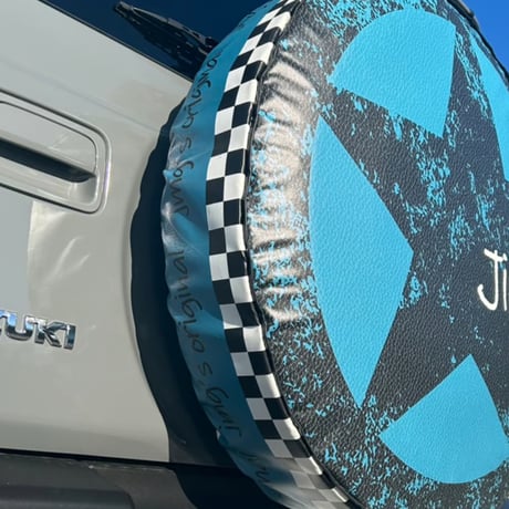 ジムニー用 スペアタイヤカバー スター レザー調ブルー×ブラック