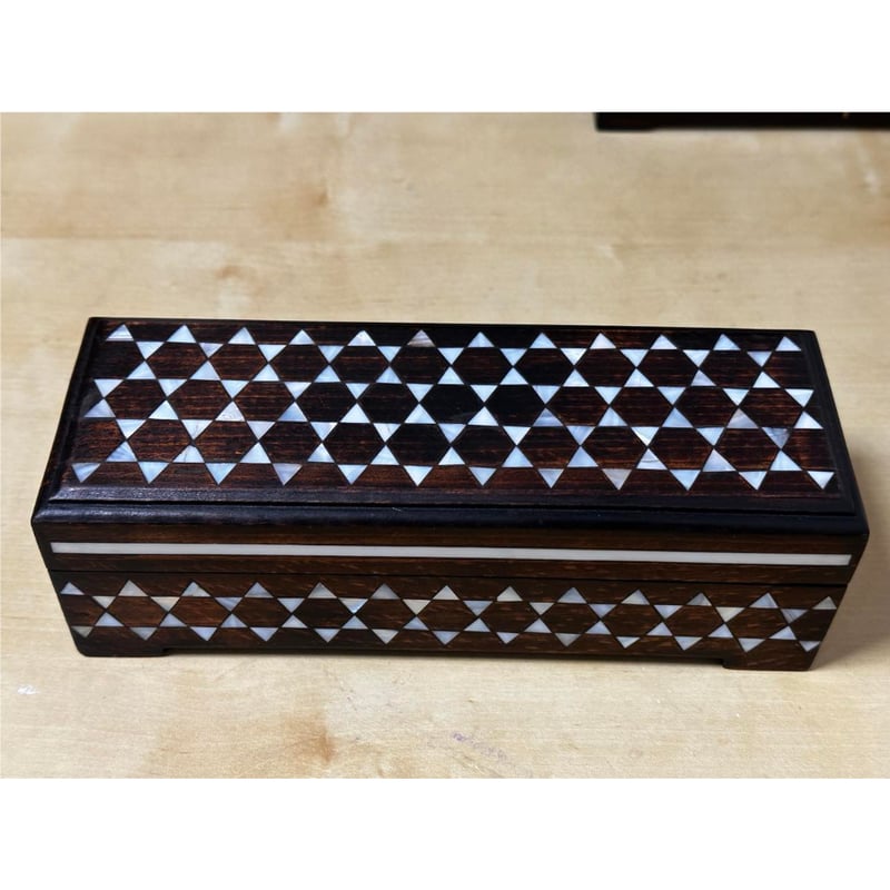 【美品】寄木細工　ジュエリーボックス　小物入れ 寄木細工「化粧箱 1個」2段引き出し 鏡付き ジュエリーボックス