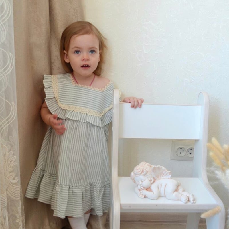 予約】姉妹おそろい フリルスクエアストライプワンピース・ロンパース