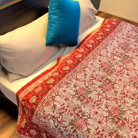 未使用※インド ブロックプリント 中綿入りキルト ソフトオレンジ　マルチカバー 楽天市場】インド綿 マルチカバー ブロックプリントの通販