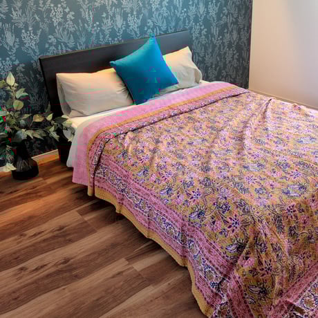 ブロックプリント　パッチワーク　マルチカバー  ベットカバー インド ブロックプリント パッチワークマルチカバー ベット