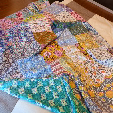 O様ご予約品【M】夏を感じて元気ちゃん　ブロックプリント カンタキルト 301