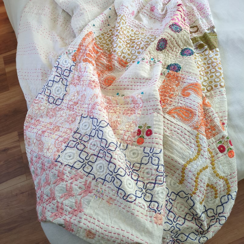 L】ホワイト✕ピンク✕オレンジ カンバディアキルト 363 | Adlang