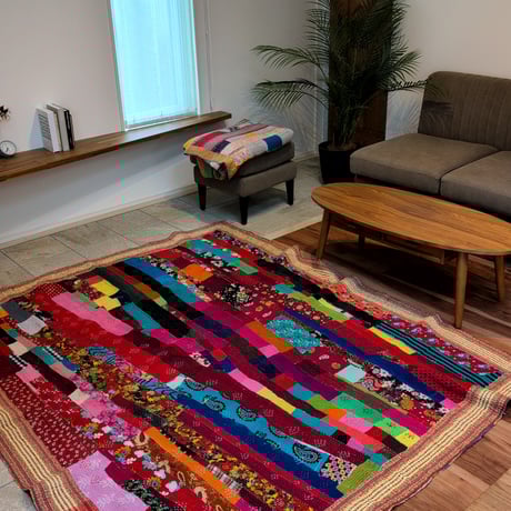 大判 ビビット ヴィンテージラグ インド伝統工芸 インド綿 エスニック ラリーキルト 749