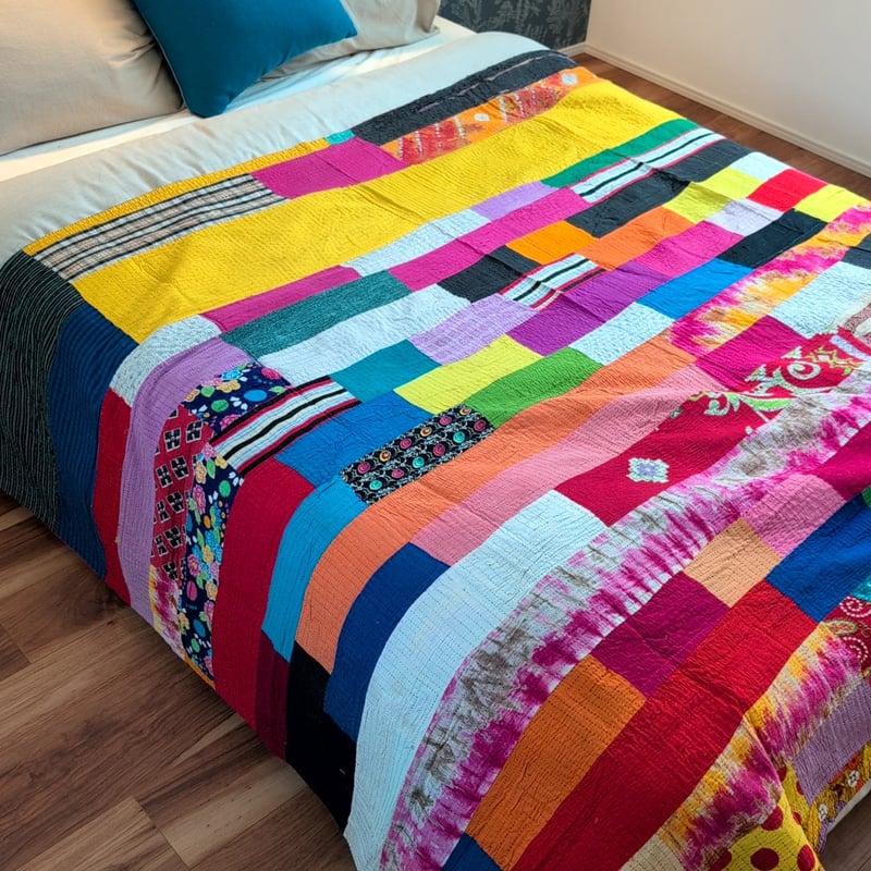 カラフル スクエア型ステッチ ラリーキルト インテリア カンタキルト 377 カラフル スクエア型ステッチ ラリーキルト カンタキルト 377 | Adlang