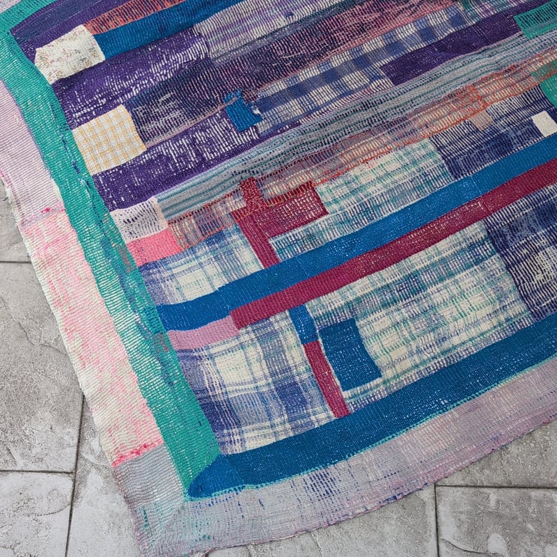 夜空のチェック柄 ヴィンテージカンタキルト ラリーキルト インド伝統