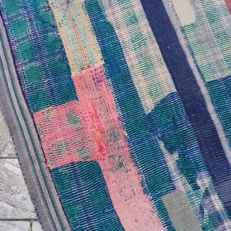 夜空のチェック柄 ヴィンテージカンタキルト ラリーキルト インド伝統