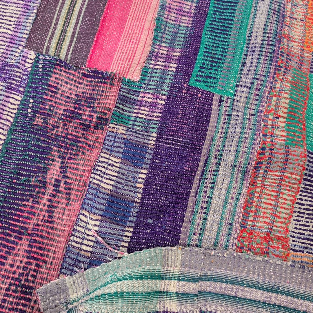 夜空のチェック柄 ヴィンテージカンタキルト ラリーキルト インド伝統