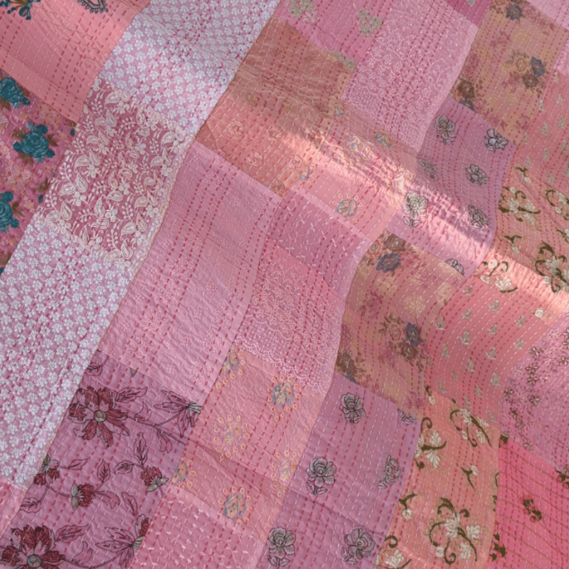 L】プリンセスピンク パステルパッチワークカンバディアキルト