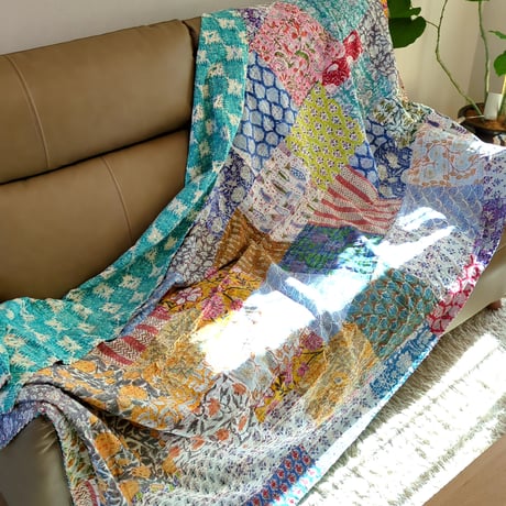 O様ご予約品【M】夏を感じて元気ちゃん　ブロックプリント カンタキルト 301